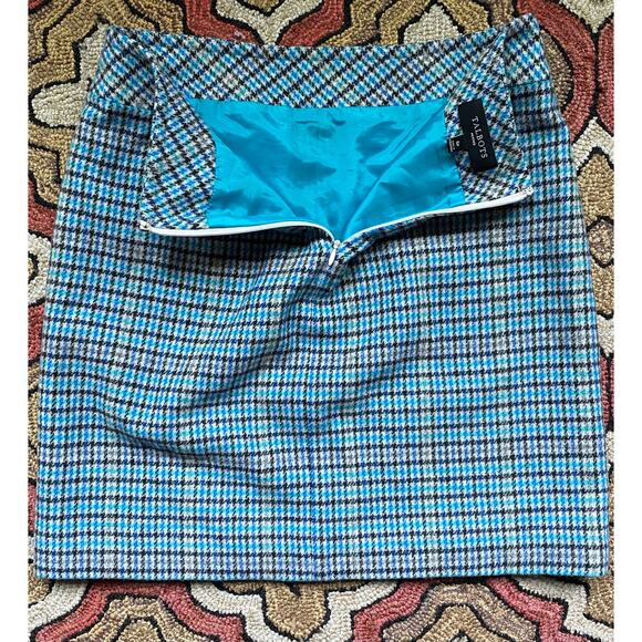 Talbots 6P Blue Houndstooth‎ Plaid Wool Blend Mini Skirt VERY NICE CONDITION - Picture 4 of 9